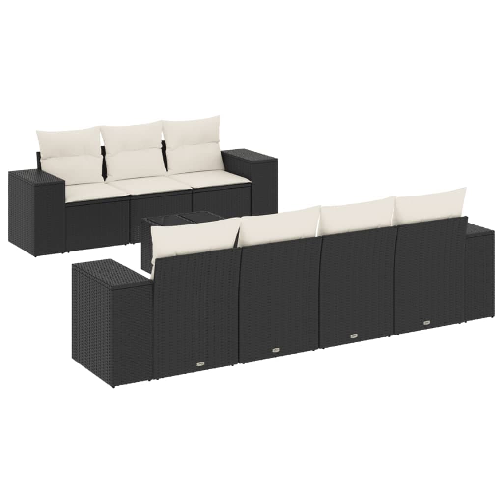 vidaXL 8 pcs conjunto sofás de jardim com almofadões vime PE preto