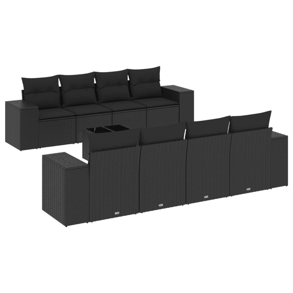 vidaXL 9 Peças Conjunto de Sofás para Jardim com Almofadões Vime Pe Preto - 2071443488