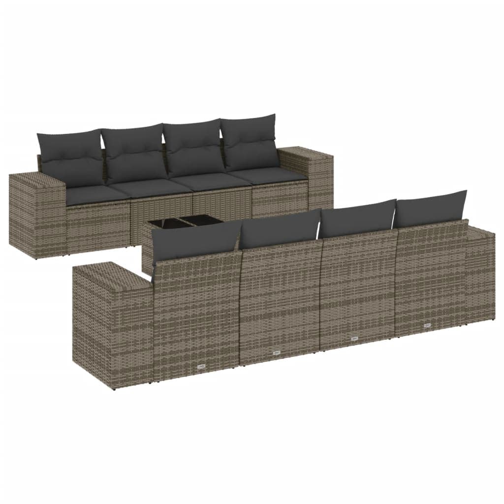 vidaXL 9 pcs conjunto sofás p/ jardim com almofadões vime PE cinzento
