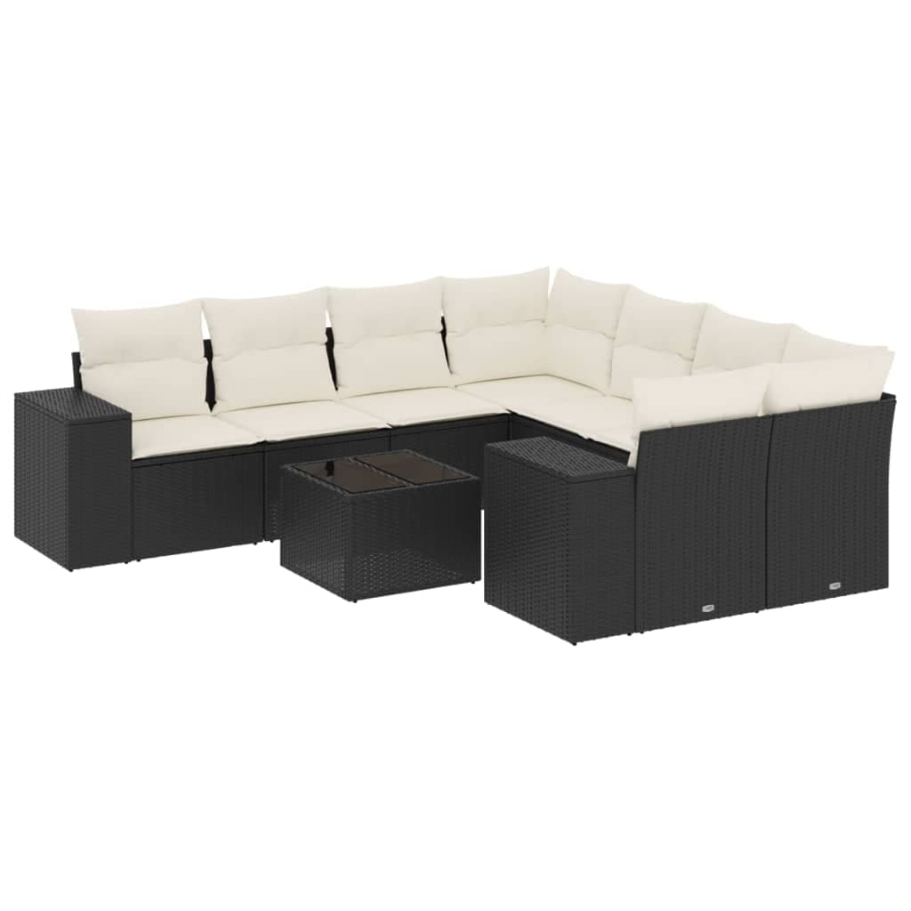 vidaXL 9 pcs conjunto de sofás p/ jardim c/ almofadões vime PE preto