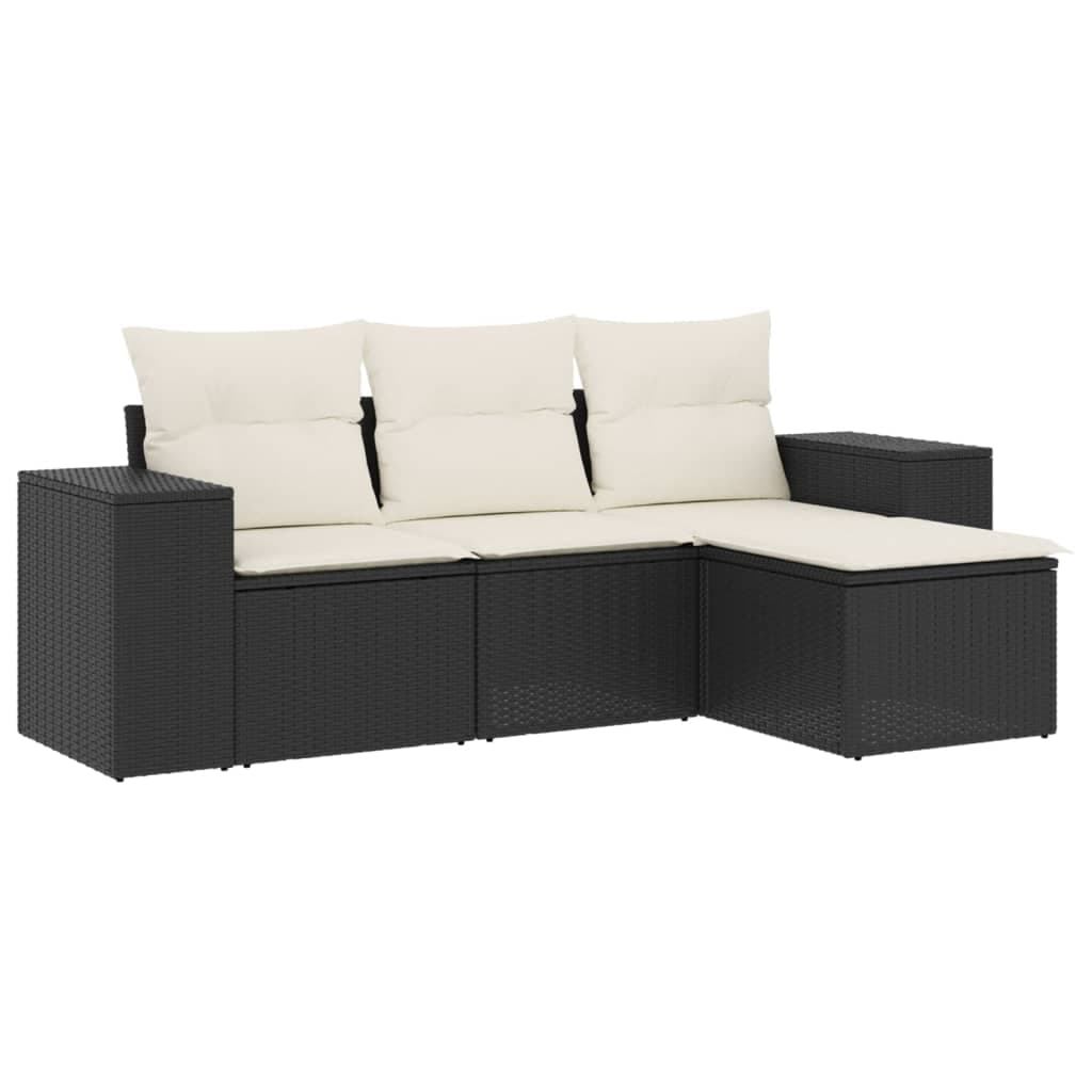 vidaXL 4 pcs conjunto de sofás para jardim c/ almofadões vime PE preto