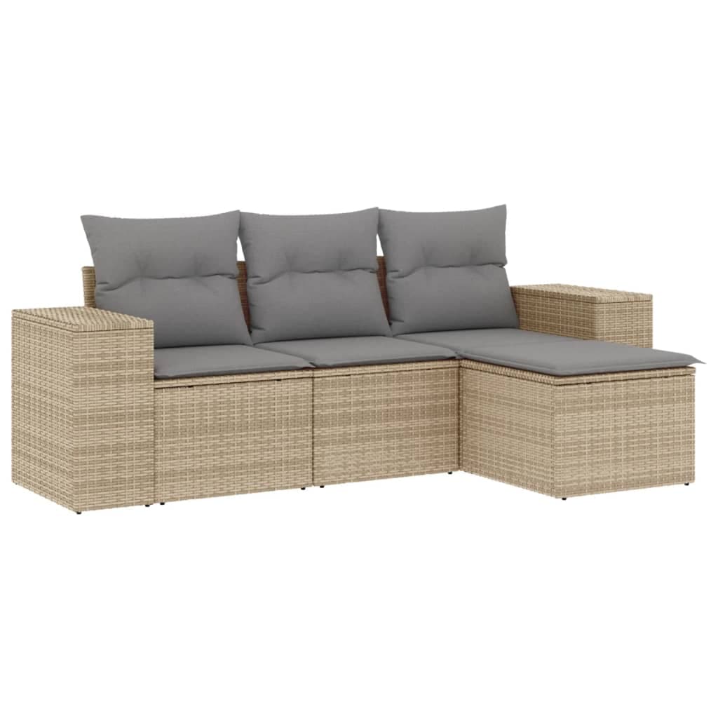 vidaXL 4 pcs conjunto de sofás para jardim c/ almofadões vime PE bege