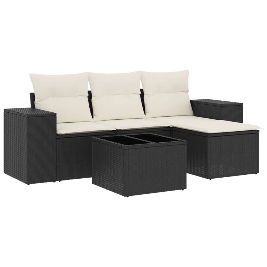 vidaXL 5 pcs conjunto sofás de jardim com almofadões vime PE preto