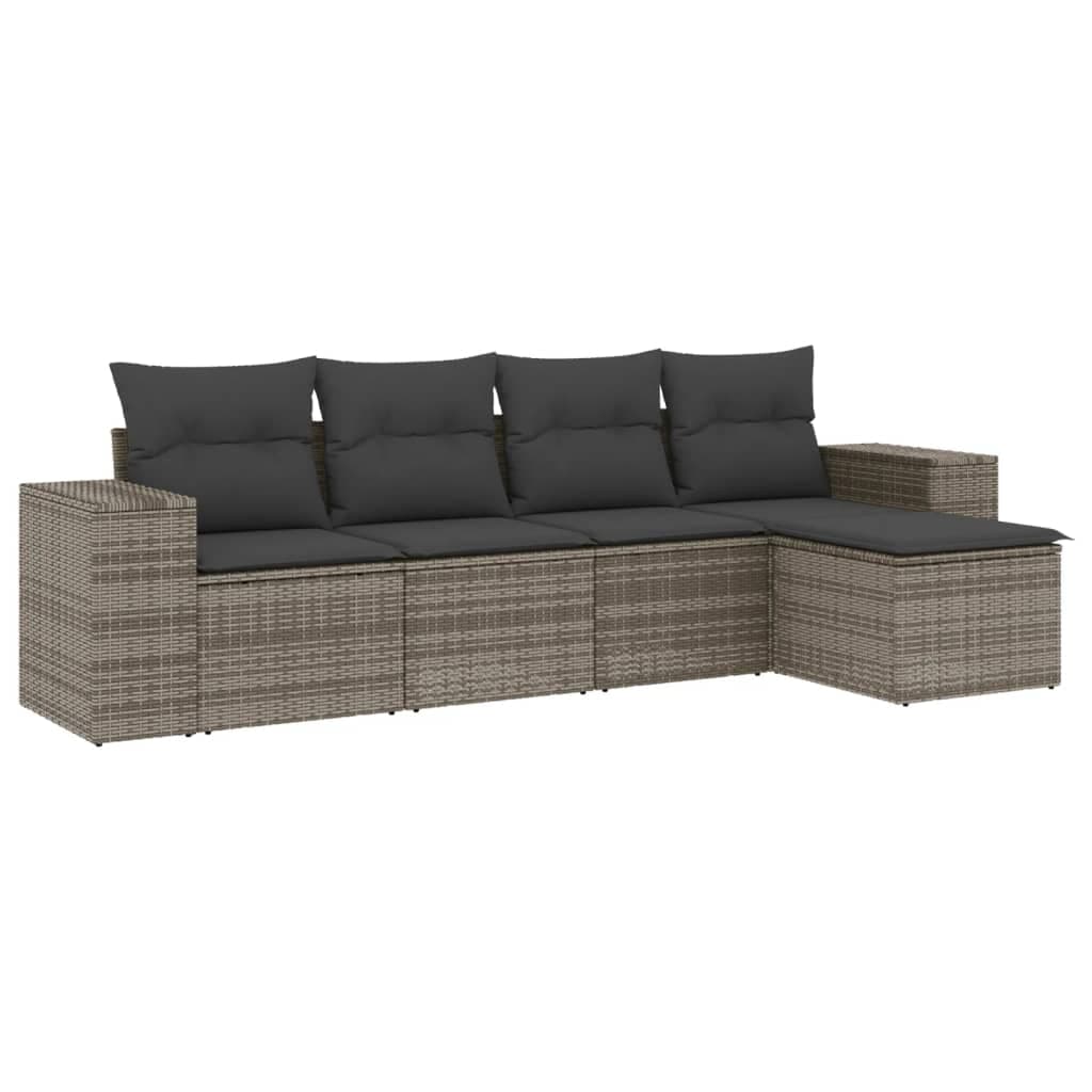 vidaXL 5 pcs conjunto sofás de jardim c/ almofadões vime PE cinzento