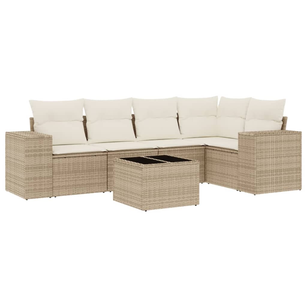 vidaXL 6 Peças Conjunto de Sofás para Jardim com Almofadões Vime Pe Bege - 1746213958