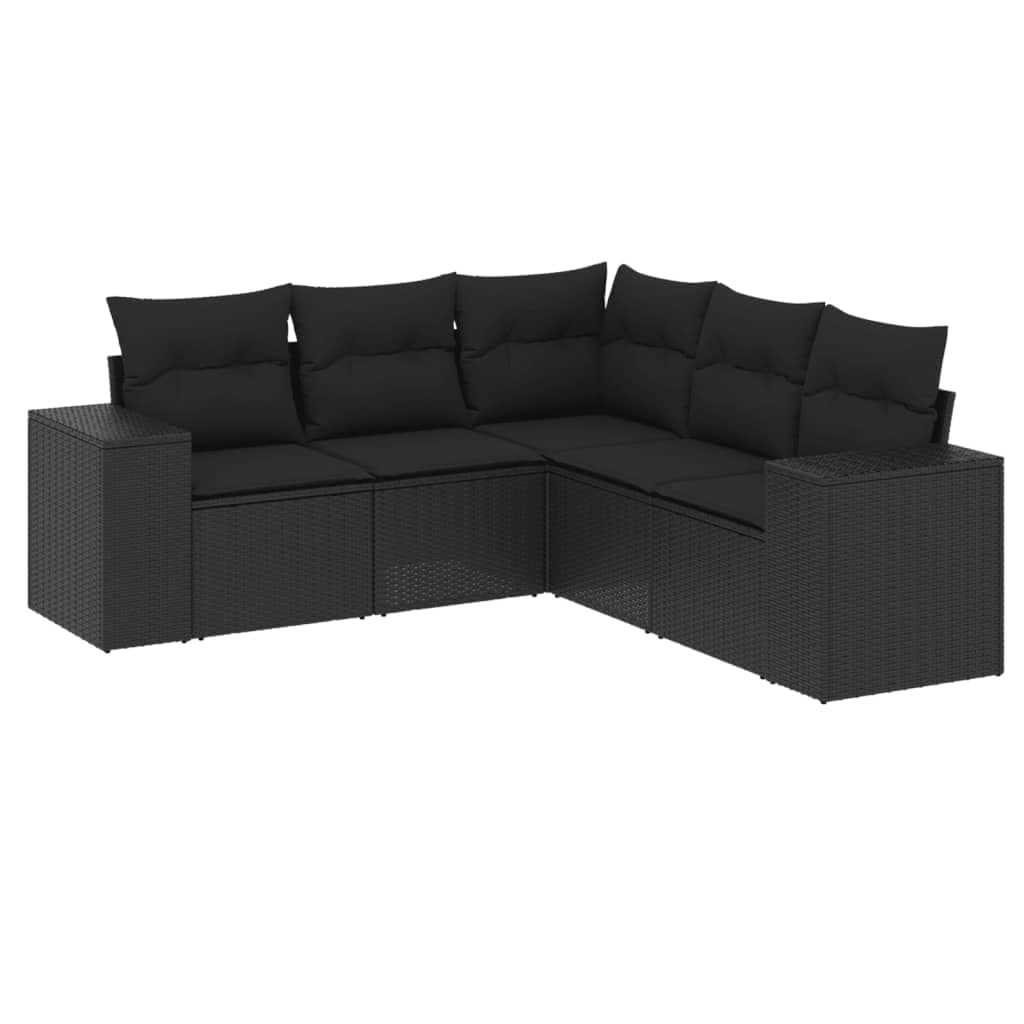 vidaXL 5 pcs conjunto sofás de jardim com almofadões vime PE preto