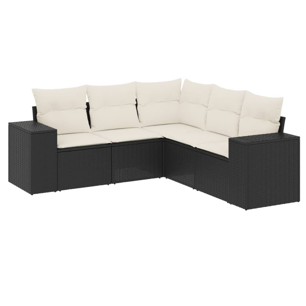 vidaXL 5 Peças Conjunto Sofás de Jardim com Almofadões Vime Pe Preto - 116303292