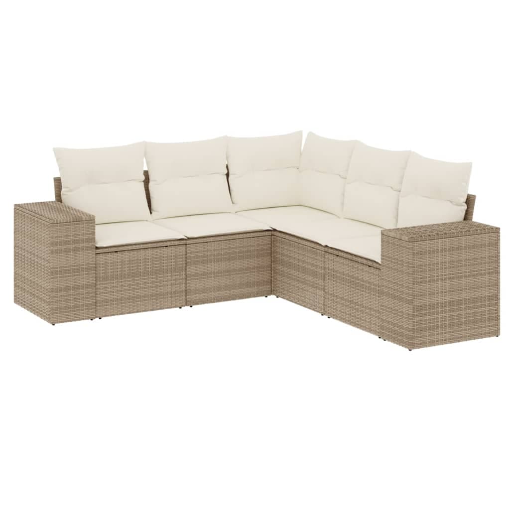 vidaXL 5 Peças Conjunto de Sofás para Jardim com Almofadões Vime Pe Bege - 4018995337