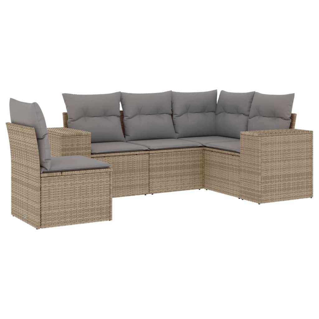 vidaXL 5 pcs conjunto de sofás p/ jardim com almofadões vime PE bege