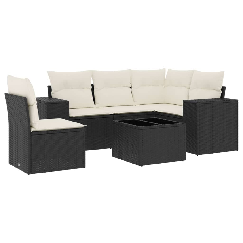 vidaXL 6 pcs conjunto sofás de jardim c/ almofadões vime PE preto