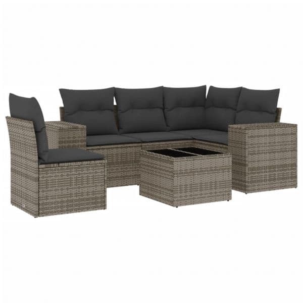 vidaXL 6 Peças Conjunto Sofás de Jardim com Almofadões Vime Cinzento - 3515068635