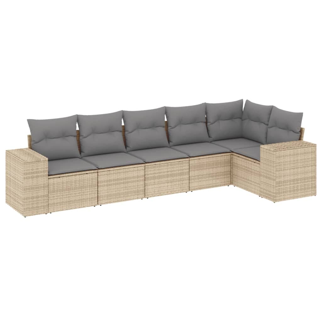 vidaXL 6 pcs conjunto de sofás p/ jardim com almofadões vime PE bege