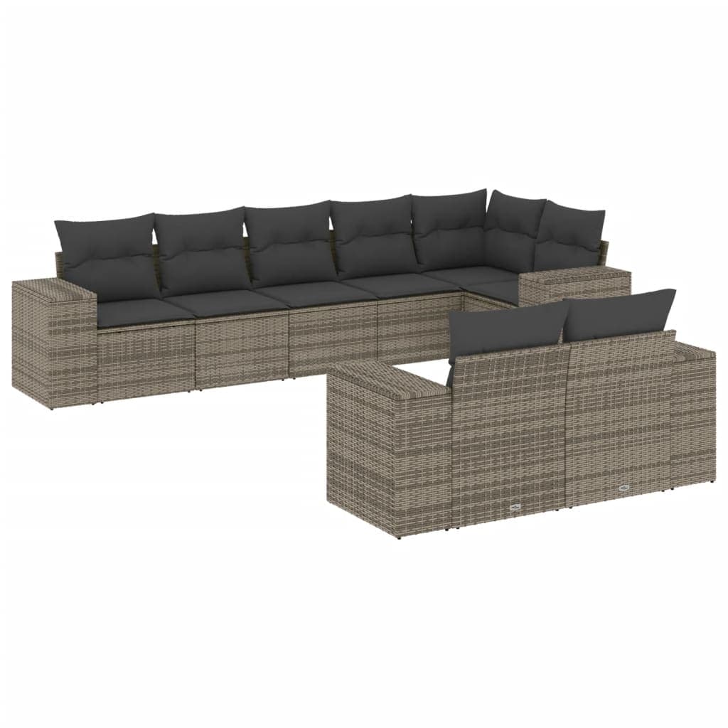 vidaXL 8 pcs conjunto sofás de jardim c/ almofadões vime PE cinzento