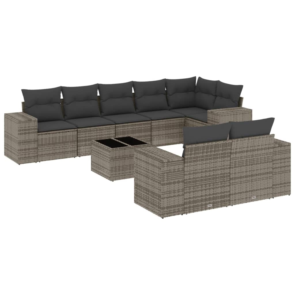 vidaXL 9 pcs conjunto sofás p/ jardim com almofadões vime PE cinzento
