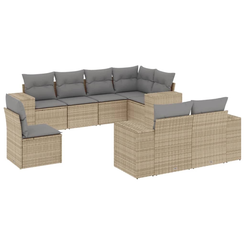 vidaXL 8 pcs conjunto de sofás p/ jardim com almofadões vime PE bege