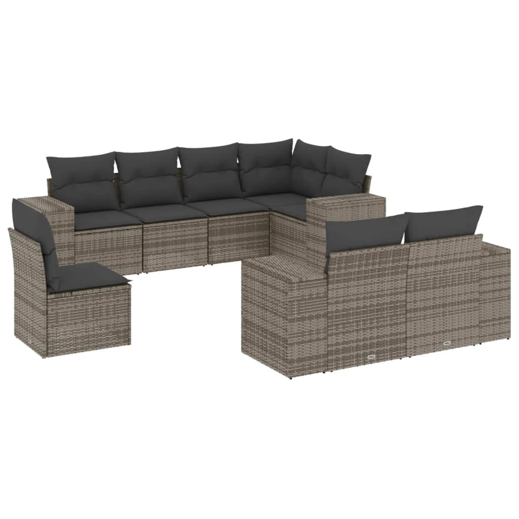 vidaXL 8 pcs conjunto sofás de jardim c/ almofadões vime PE cinzento