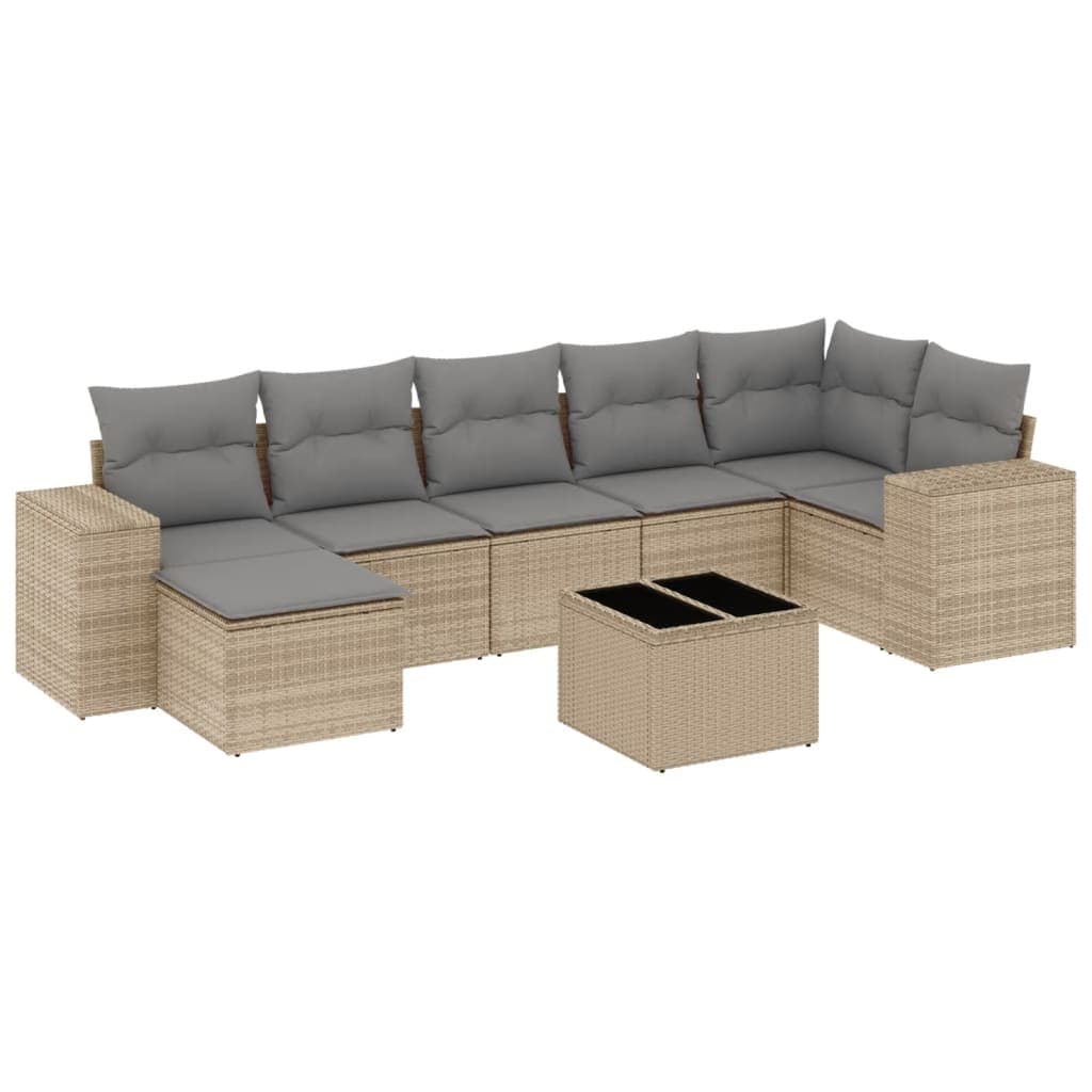 vidaXL 8 pcs conjunto de sofás p/ jardim com almofadões vime PE bege