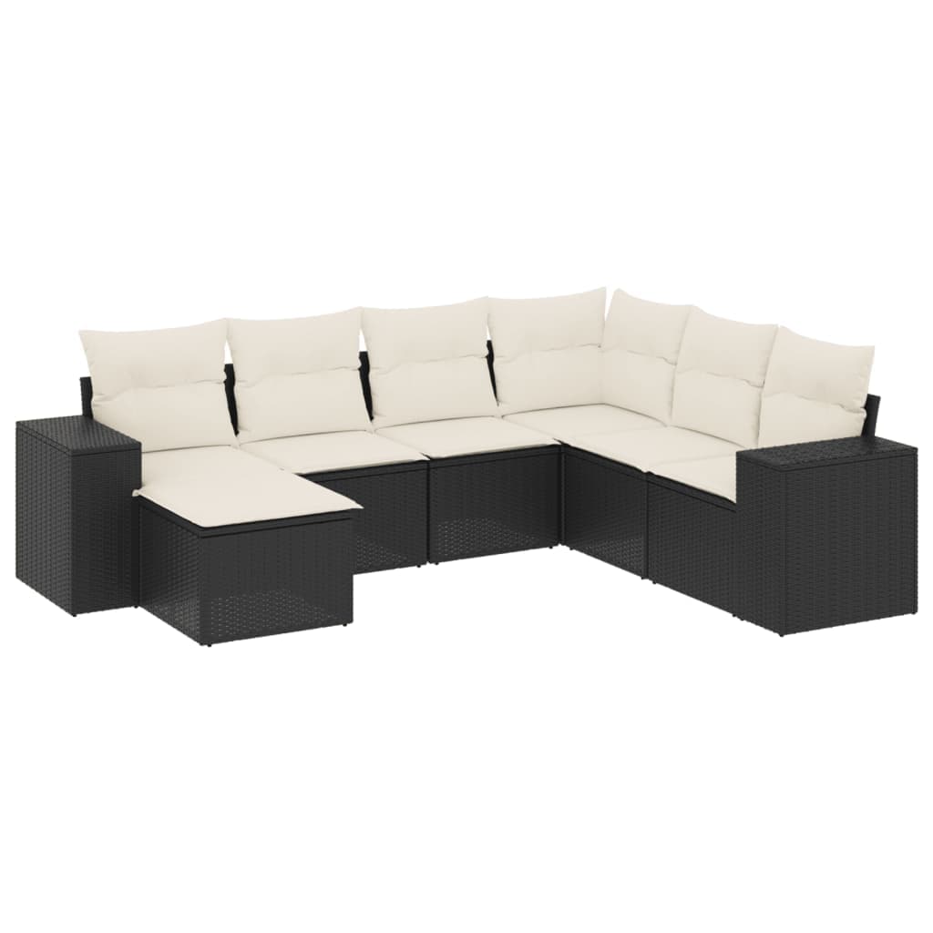 vidaXL 7 pcs conjunto de sofás p/ jardim c/ almofadões vime PE preto