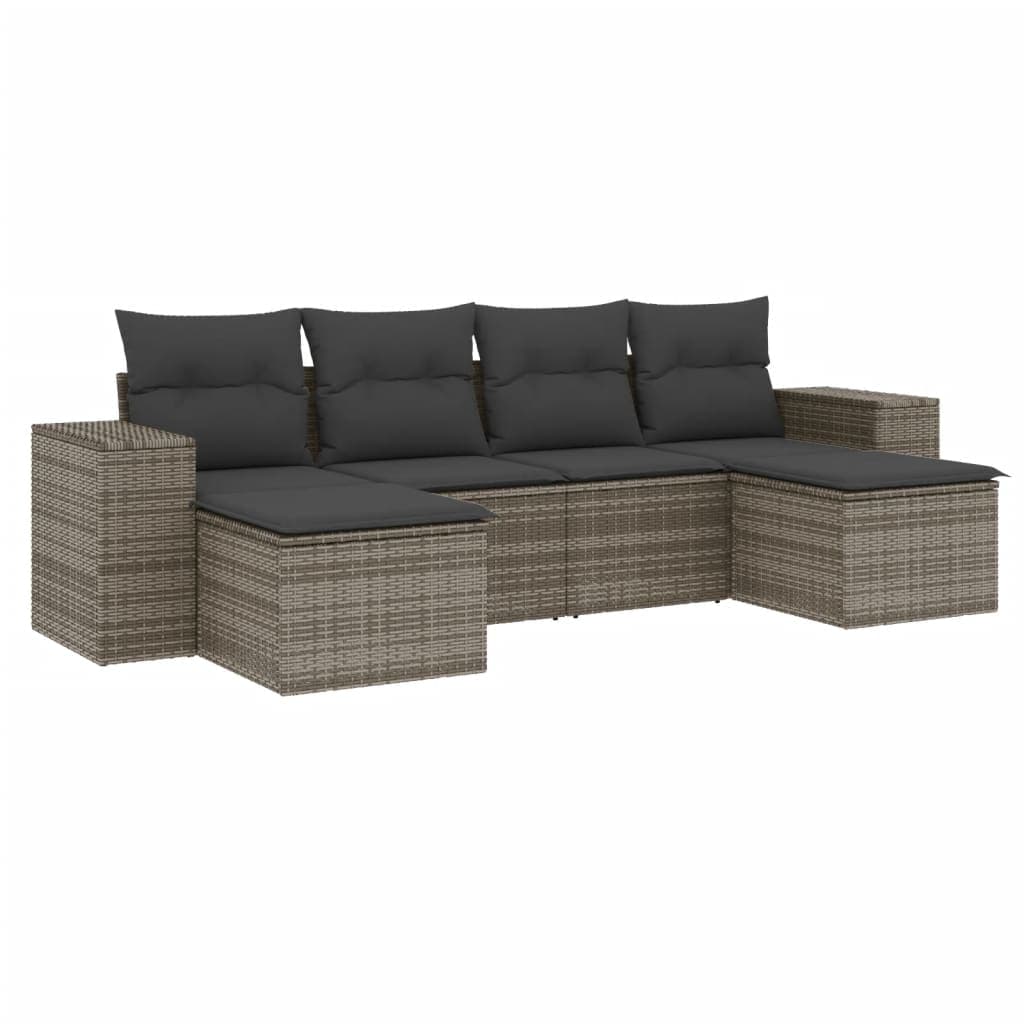 vidaXL 6 pcs conjunto sofás de jardim com almofadões vime cinzento