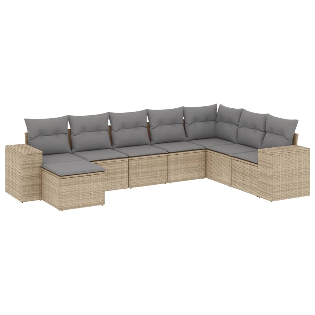 vidaXL 8 pcs conjunto de sofás p/ jardim com almofadões vime PE bege