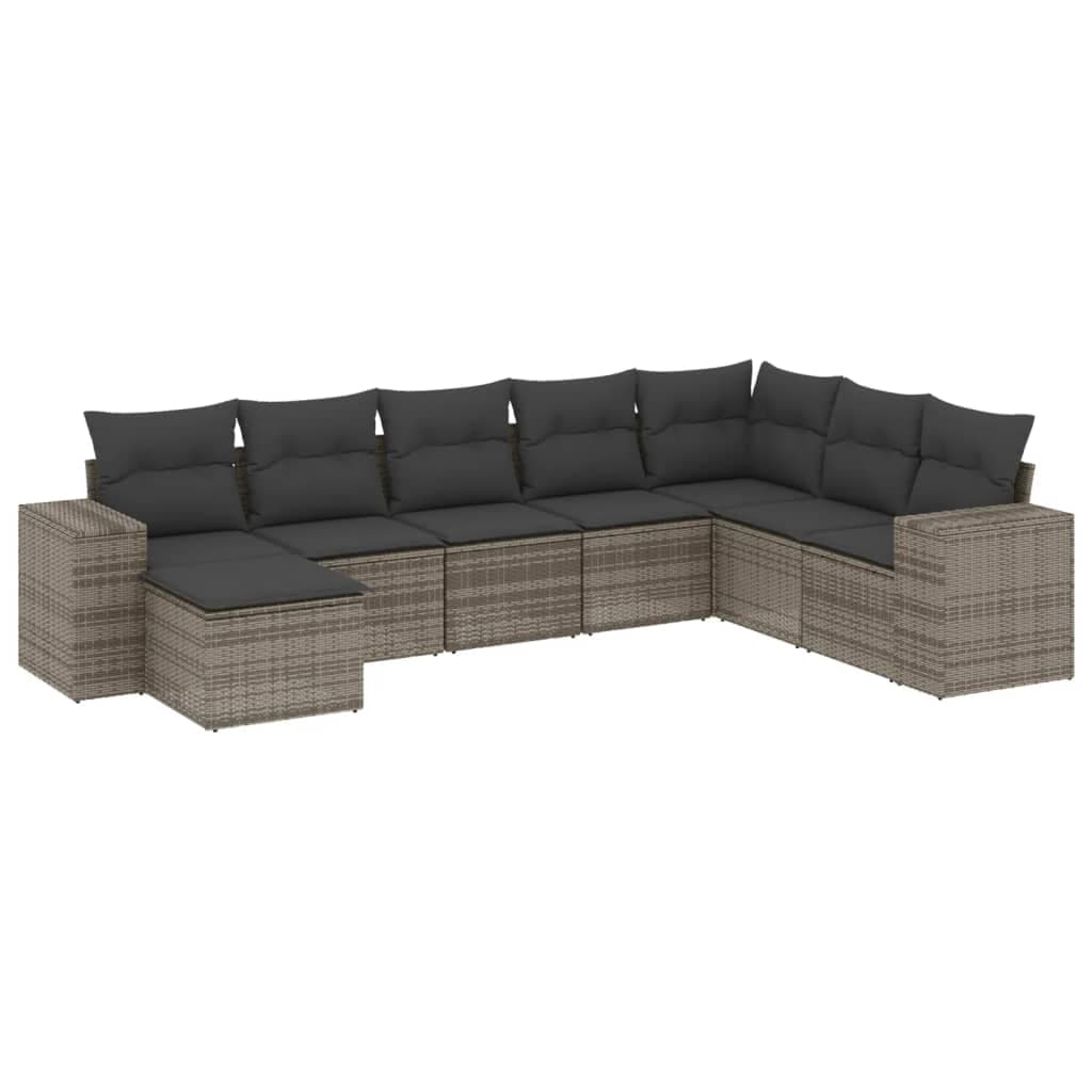 vidaXL 8 pcs conjunto sofás de jardim c/ almofadões vime PE cinzento