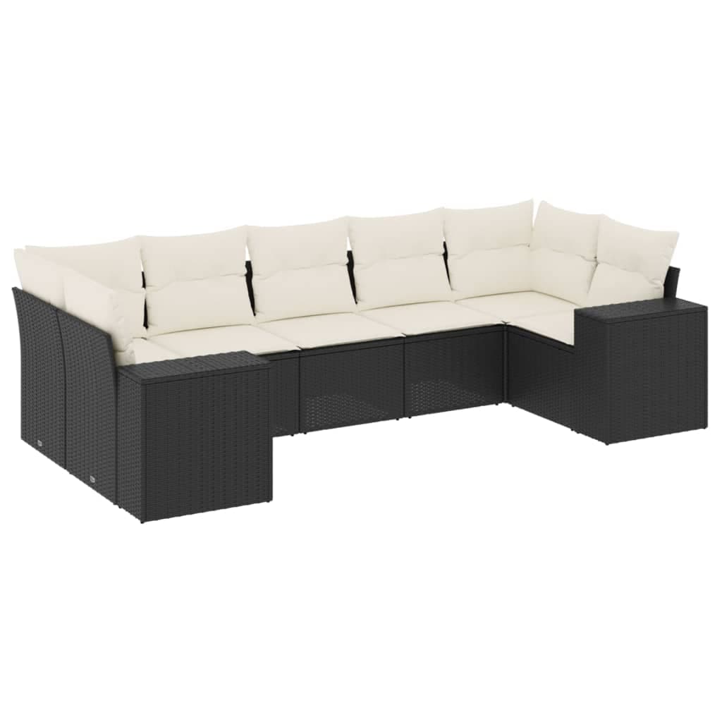 vidaXL 7 Peças Conjunto de Sofás para Jardim com Almofadões Vime Pe Preto - 1223214514