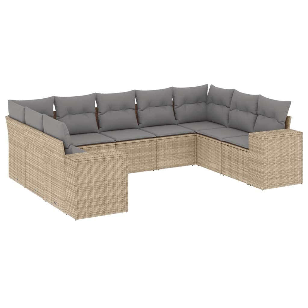 vidaXL 9 pcs conjunto de sofás p/ jardim com almofadões vime PE bege