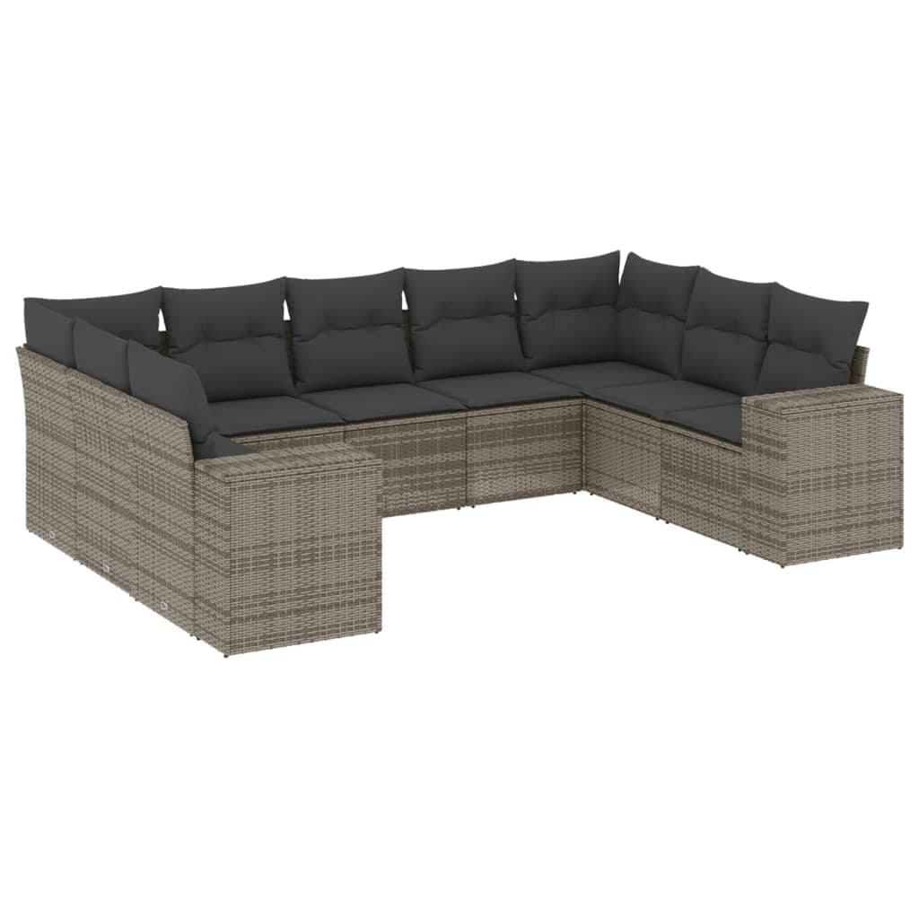 vidaXL 9 pcs conjunto sofás p/ jardim com almofadões vime PE cinzento