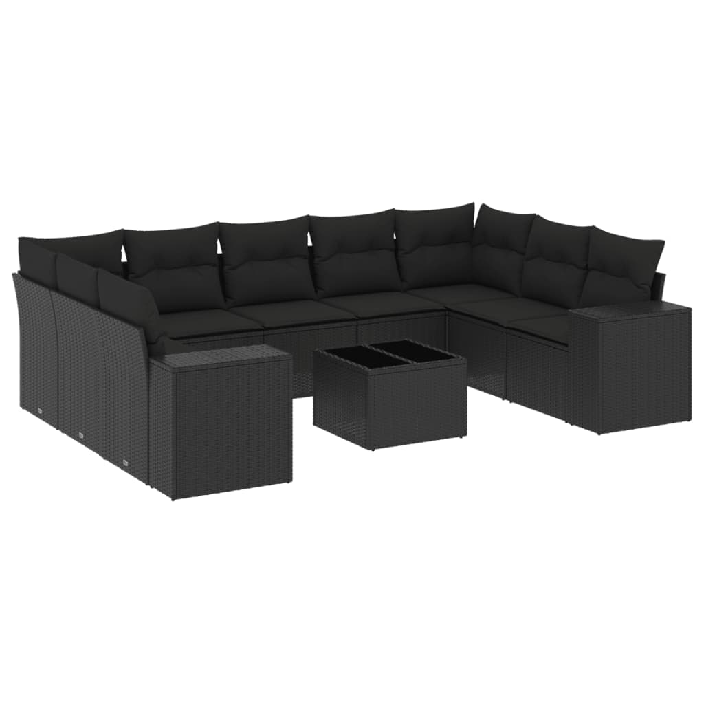 vidaXL 10 pcs conjunto sofás de jardim c/ almofadões vime PE preto