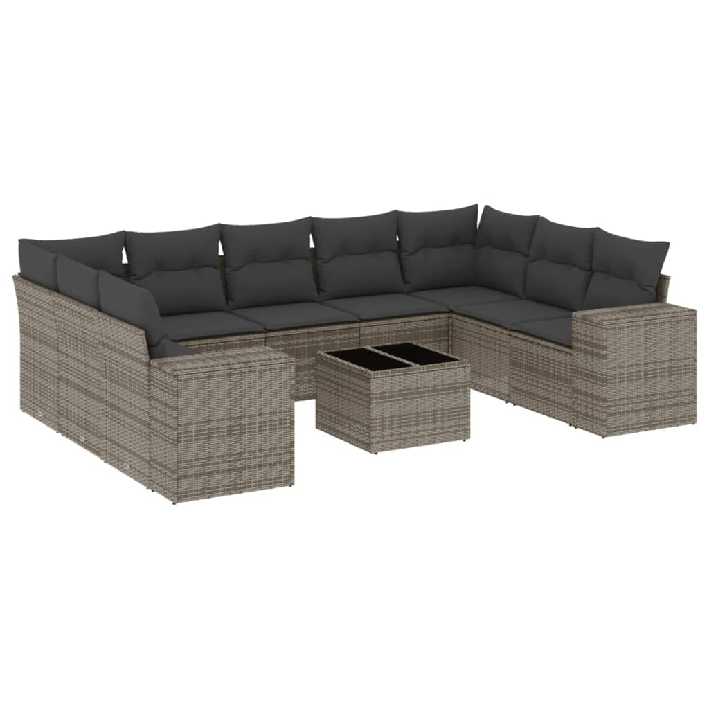 vidaXL 10 pcs conjunto sofás de jardim c/ almofadões vime PE cinzento