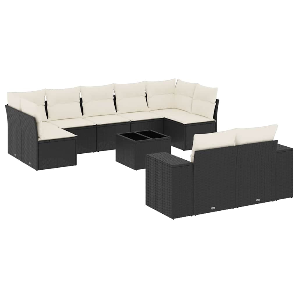 vidaXL 10 Peças Conjunto Sofás de Jardim com Almofadões Vime Pe Preto - 746848438