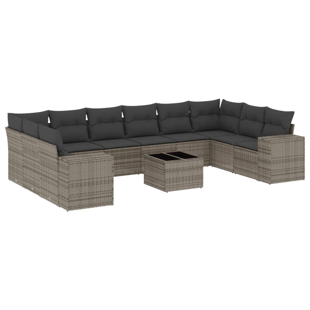 vidaXL 11 pcs conjunto sofás de jardim c/ almofadões vime PE cinzento