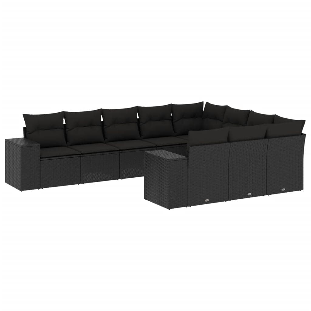 vidaXL 10 Peças Conjunto Sofás de Jardim com Almofadões Vime Pe Preto - 983622561