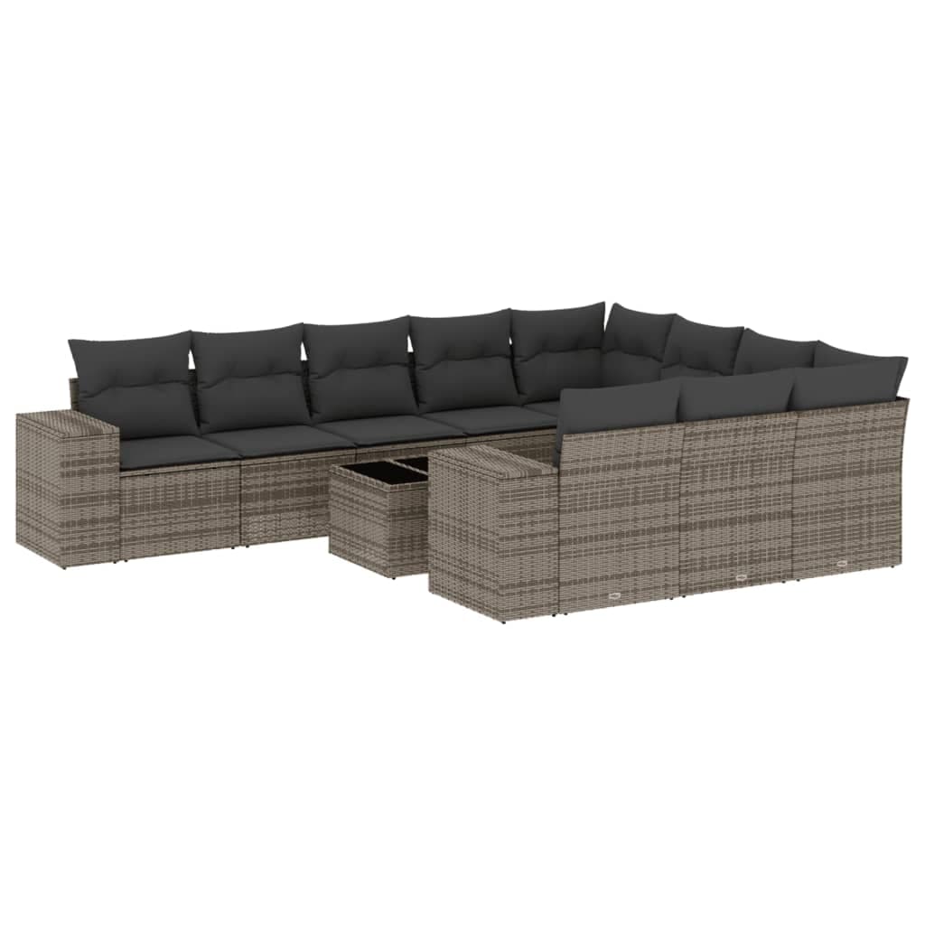 vidaXL 11 pcs conjunto sofás de jardim c/ almofadões vime PE cinzento