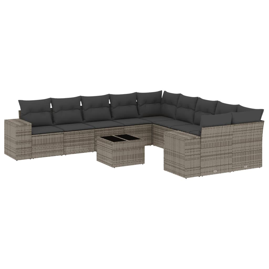 vidaXL 11 pcs conjunto sofás de jardim c/ almofadões vime PE cinzento