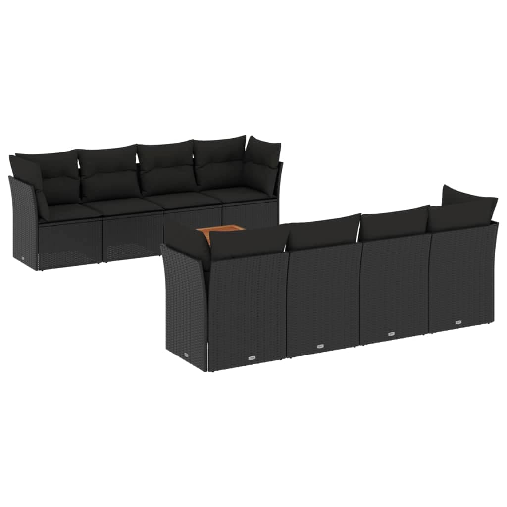 vidaXL 9 pcs conjunto de sofás p/ jardim c/ almofadões vime PE preto