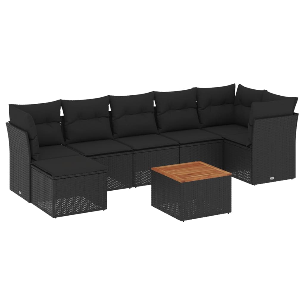 vidaXL 8 Peças Conjunto Sofás de Jardim com Almofadões Vime Pe Preto - 2733915279