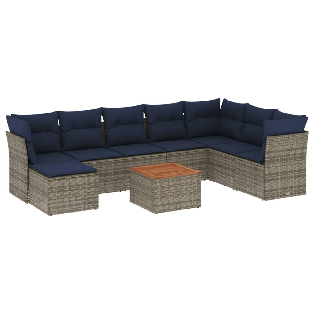 vidaXL Conjunto de sofá de jardim de 9 peças com almofadas em rattan sintético cinza
