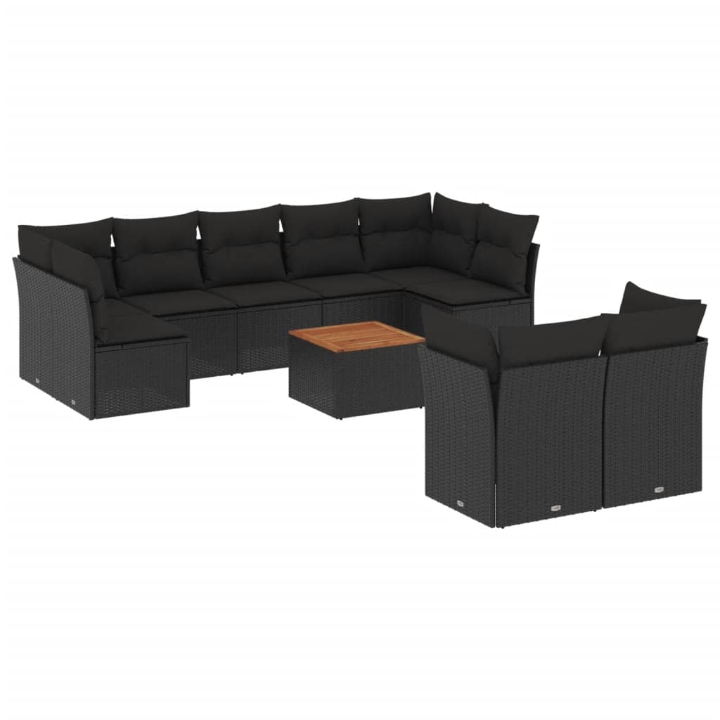 vidaXL 10 pcs conjunto sofás de jardim c/ almofadões vime PE preto
