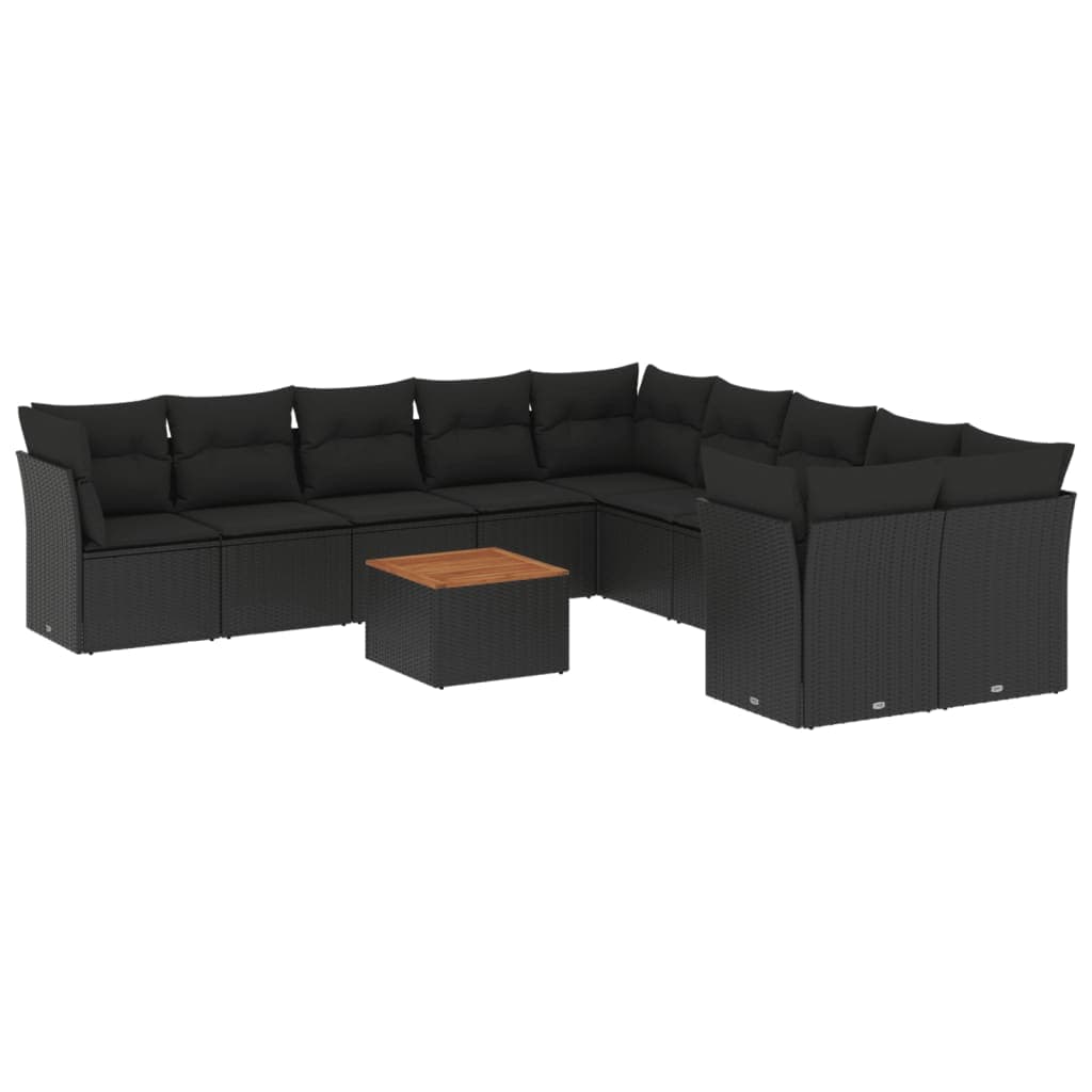 vidaXL 11 pcs conjunto sofás de jardim c/ almofadões vime PE preto