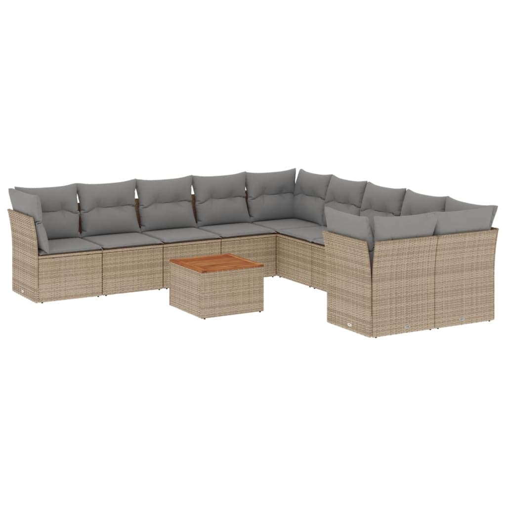 vidaXL 11 pcs conj. sofás jardim c/ almofadões vime PE bege misturado