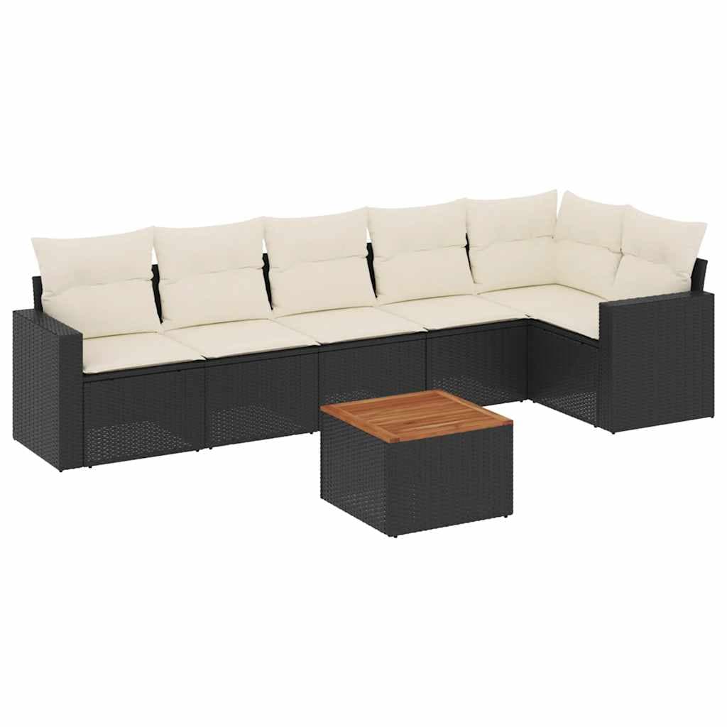 vidaXL 7 Peças Conjunto de Sofás para Jardim com Almofadões Vime Pe Preto - 1283033419
