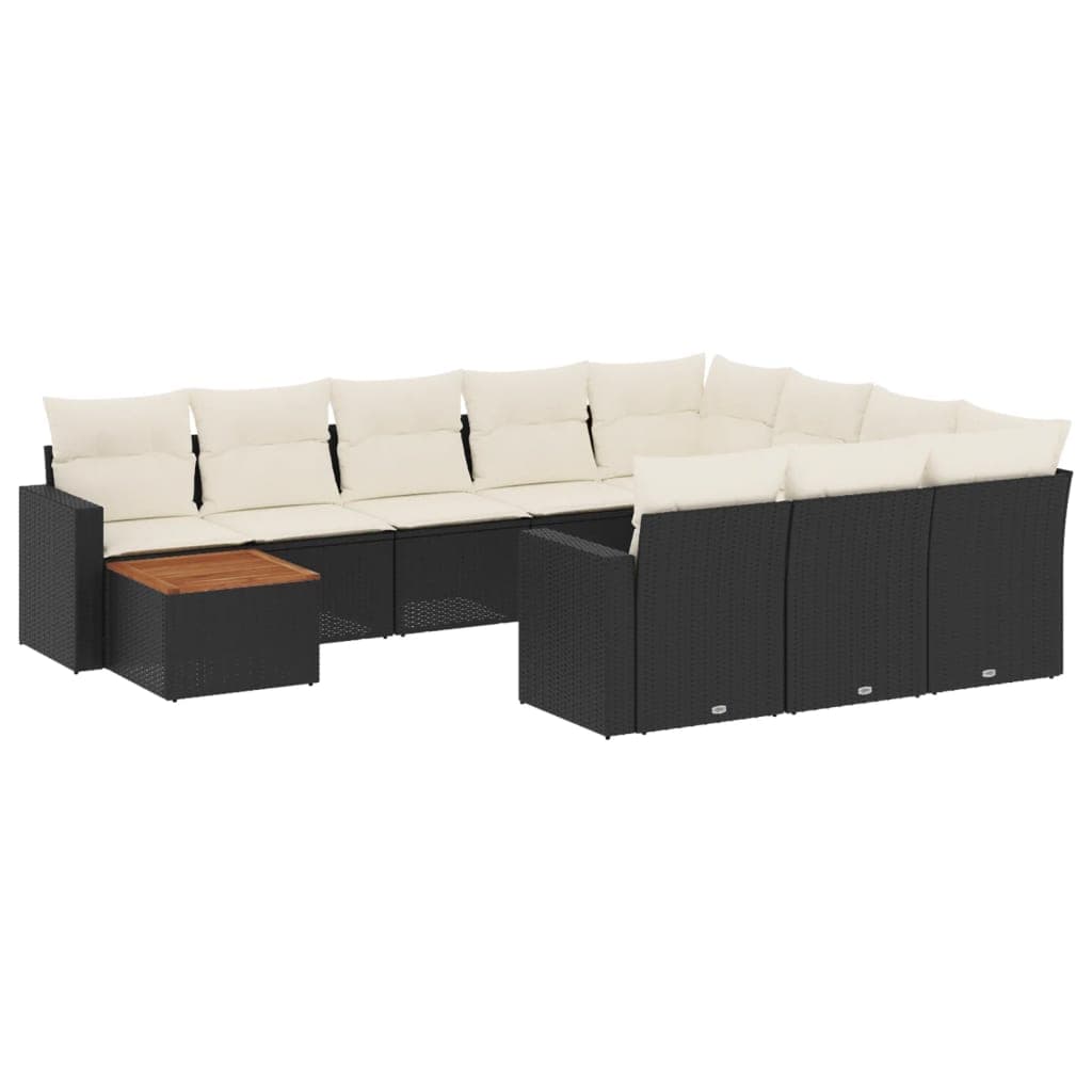vidaXL 11 Peças Conjunto Sofás de Jardim com Almofadões Vime Pe Preto - 1122000367