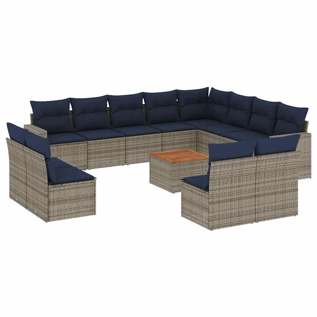 vidaXL 13 pcs conjunto sofás p/ jardim c/ almofadões vime PE cinzento