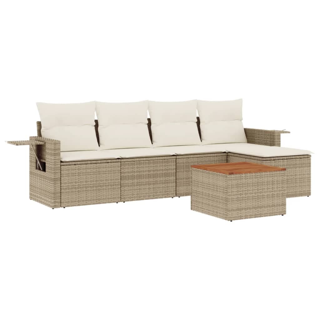 vidaXL 6 pcs conjunto de sofás p/ jardim com almofadões vime PE bege