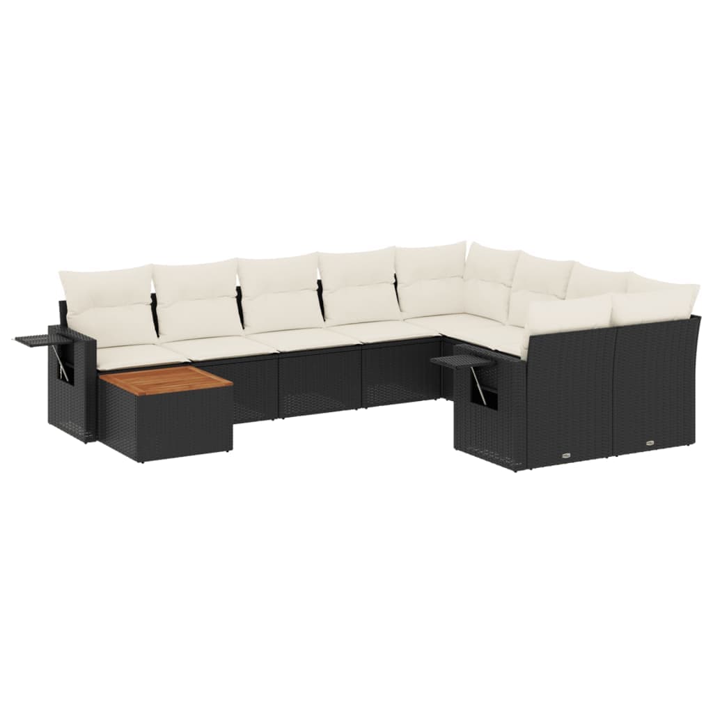 vidaXL 10 pcs conjunto sofás de jardim c/ almofadões vime PE preto
