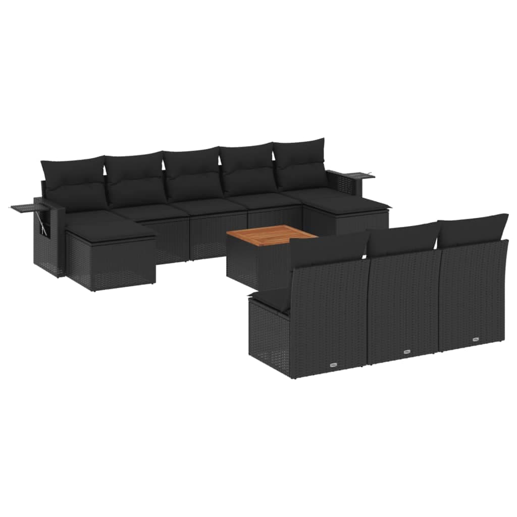 vidaXL 11 pcs conjunto sofás de jardim c/ almofadões vime PE preto