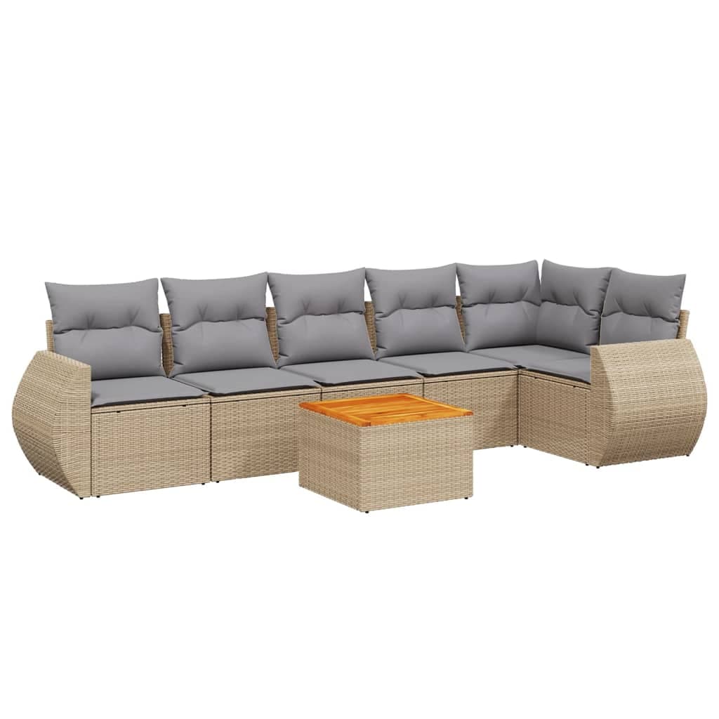 vidaXL 7 Peças Conjunto de Sofás para Jardim com Almofadões Vime Pe Bege - 3017174694
