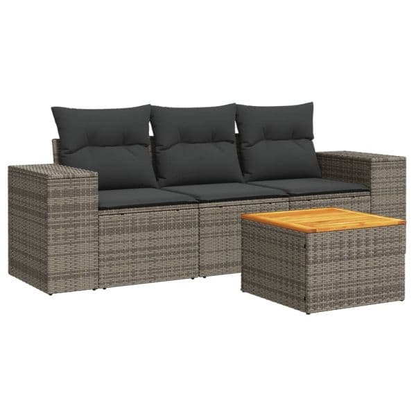 vidaXL 4 Peças Conjunto Sofás de Jardim com Almofadões Vime Pe Cinzento - 1386578250