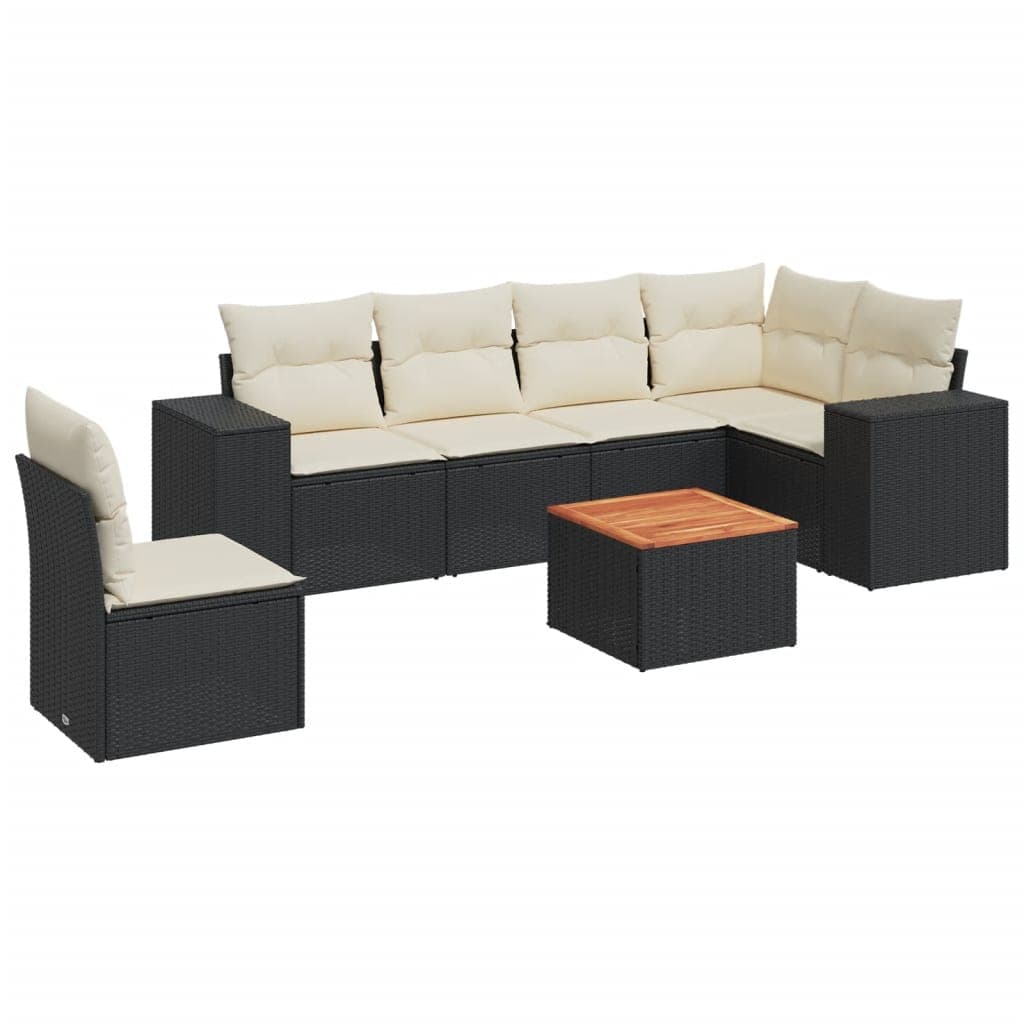vidaXL 7 pcs conjunto de sofás p/ jardim c/ almofadões vime PE preto
